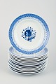 14 plates, 
model number 
11/1842. 
Aluminia, 
Tranquebar.
Light blue 
faience with 
dark blue tulip 
...