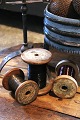 3 decorative 
old vintage 
yarn spools 
with sewing 
thread with a 
super nice 
patina. Just 
fine as ...