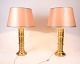 Set of 2 
vintage table 
lamps from the 
1970s with 
brass feet and 
pink 
lampshades. 
Classic retro 
...