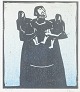 Åke Holm, 
Sweden.
Woodcut, Laban 
and his 
Daughters, 
1978.
A powerful 
religious motif 
...