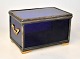 French jewelry 
box, circa 
1900. In cobalt 
blue glass with 
silver-plated 
edges and 
handles in ...