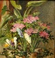 Danish artist 
(19th century): 
Flowering 
potted plants 
on a table. Oil 
on 
cardboard/mounted 
on ...