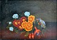 Danish artist 
(19th century) 
Arrangement 
with a bouquet 
of flowers on a 
table. Oil on 
mahogany ...