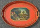 Large English metal tray with painting, 19th century