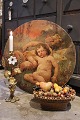 Old French 
1800s oil 
painting on 
canvas with a 
motif of 2 
small angels. 
The painting 
(the canvas ...