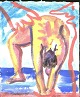 Gislason, Jon 
(1955-): 
Composition 
with nude woman 
doing 
gymnastics and 
a man. 
Watercolor on 
...