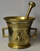 Large brass 
pharmacist 
mortar from 
Svane Apoteket 
in Randers, 
1882. Denmark. 
With pestle. 
The ...