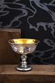19th century bowl on foot in poor man's silver / Mercury Glass with bird and leaf vine ...