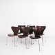 Set of six Arne 
Jacobsen Series 
Seven Chairs, 
model 3107, 
from Fritz 
Hansen. Brown 
leather.
— ...
