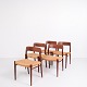 Set of five 
N.O. Møller 
dining chairs, 
model 75. Teak 
and paper 
wicker, 1960s.
— Origin: ...