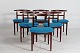 Helge Sibast 
(1908-1985)
6 dining 
chairs model 
465 made of 
rosewood 
with seats of 
blue ...