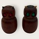 Salt and pepper 
set in teak 
wood from the 
1960s, birds / 
owls with green 
and red eyes, 
appears ...