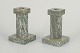 Swedish marble candlesticks, mid-20th century.Pair of marble candlesticks in grey and green ...