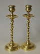 Pair of Danish antique brass candlesticks, 19th century. With twisted stem. H.: 19 cm.