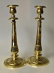 Pair of French candlesticks in brass, 19th century. Previously silver-plated. H.: 25.5 cm.