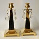 Pair of Danish art deco brass candlesticks with prisms, circa 1920. Height: 21 cm.