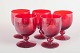 Monica Bratt for Reijmyre Glasbruk5 red wine glasses, 1950s.Set of five ruby-red red wine ...