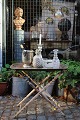 Old tray table with wooden base with a really nice patina and large raw metal 
tray on top...