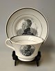 Coffee cup with saucer, faience, 19th century. With King Frederik VI's portrait and text in ...