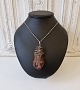 Silver necklace with large amber pendant wrapped with silver thread. Stamped 925. Dimensions of ...