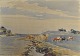 Svendsen, Albert (1889 - 1959) Denmark: Horses and cows by a fjord. Watercolor. Signed 1946. 28 ...