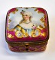 Sevres porcelain pill box, 19th century. France. Hand-painted porcelain with rococo woman. Light ...