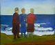"Women on the Beach" Oil painting in a silver frame, the ...