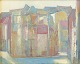 Villy Stenstrup Jensen (b. 1919-1995), painting, listed Danish artist.Modernist cityscape ...