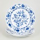 Meissen, Blue Onion dinner plates, set of 3.Dinner plates in white porcelain decorated with ...