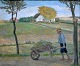 Sørensen, Eiler (1869 - 1953) Denmark: Boy with wheelbarrow. Oil on canvas. Signed: Eiler ...