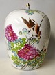 Chinese lidded jar, 19th century. Hand-painted. Polychrome decoration with birds, flowers and ...