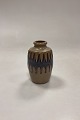 L. Hjorth Ceramic Vase. Beige, brown and blue glaze with modern graphic decoration. Measures ...