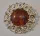 Herman Siersbøl (after 1948) Copenhagen, Denmark: Sterling silver brooch with amber. Stamped. ...