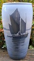 Royal Copenhagen large vase with ships, no. 2105/66, Denmark. Painted in blue, gray and brown ...
