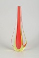 Murano, vase.Elegant art glass vase in clear glass with encased red core and softly tapered ...