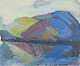 Stig Delang, oil painting on canvas, listed Swedish artist.Modernist northern landscape with ...