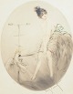 Louis Icart, colour etching “Jeune femme et perroquet”, listed French artist.Elegant ...