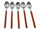 Hans Hansen silver, Amalie 10 coffee spoons with orange enamel in two original boxes.Length ...