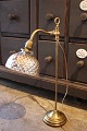 Old French Bureau table lamp in brass with original lampshade in waffled Mercury glass with a ...