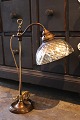 Old French Bureau table lamp in brass with large original lampshade in waffled Mercury Glass ...