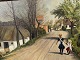 A. Toftlind, Girls on a road, oil painting on canvas, some peeling on the picture frame, ...