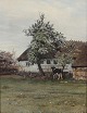 Mols, Niels Pedersen (1859 - 1921) Denmark: Lot from a farm with chickens and a cow. Signed ...