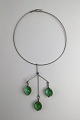 Bent Knudsen Sterling Silver Neck Ring with Pendant (Green Glas Spheres)Measures Neck Ring ...
