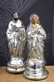 Antique 19th century Jesus & Madonna figurine in poor man's silver / Mercury glass with painted ...