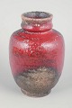 Karlsruher Majolika, vase.Ceramic vase with characteristic lava glaze in deep red and dark ...