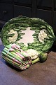 Old Italian faience dish with lettuce leaves and cauliflower decorations. L: 51cm. W: 35cm.