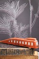 Decorative, old vintage train "DSB - Vestjyden" in wood painted in reddish brown with a nice old ...
