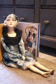 Old French vintage boudoir doll in fabric with silk dress. Height: 72cm. (The doll has been ...