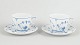 Royal Copenhagen Blue Fluted Plain breakfast cups with saucers, pair.Rare breakfast cups with ...