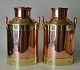 Pair of copper cans with brass fittings, 1986-88, Denmark. With two handles and lid. Stamped: ...